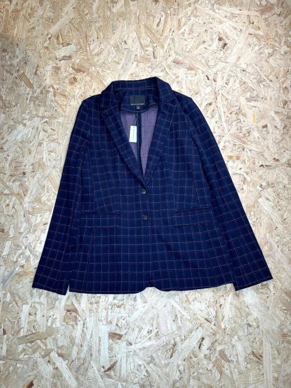 Banana Republic Blazer Womens 14 Blue Red Plaid Windowpane Two Button Jacket